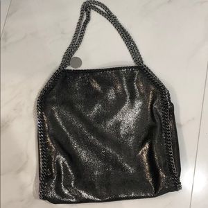 Stella McCartney metallic pewter tote bag.